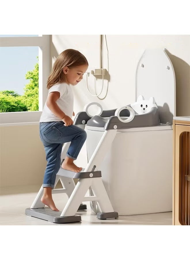 Aimayapet Potty Training Seat, Non Slip Foldable Toilet Training Seat with Soft Cushion, Adjustable Ladder & Potty Seat Height, Comfortable HandlesUpgrade Toddler Toilet Seat for Kids Boys Girls, Potty Training Toilet Seat with Step Stool Ladder - Image 3